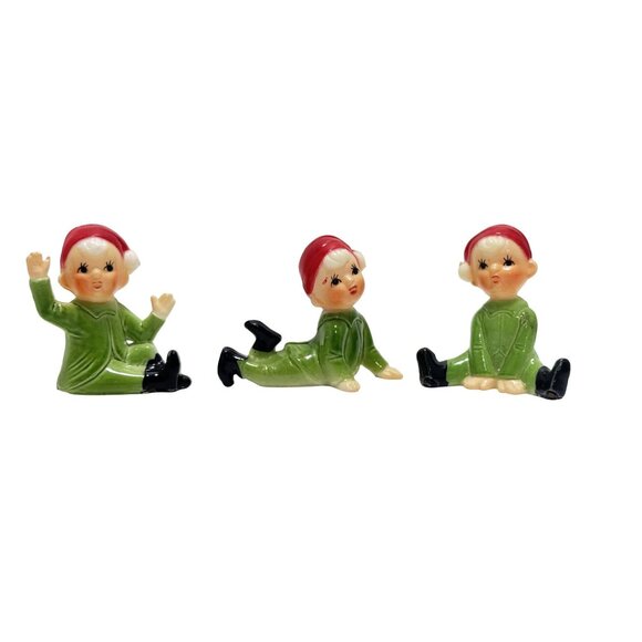 Unbranded Other - Vintage 3 Mini Santa PIXIE ELVES Hong Kong Hard Plastic Figurine Lot